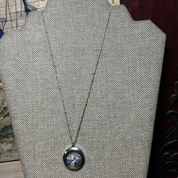 Origami Owl Silver Tone  Necklace 5 Floating Crystal Enamel Charms Locket 17.5”L - Picture 11 of 13